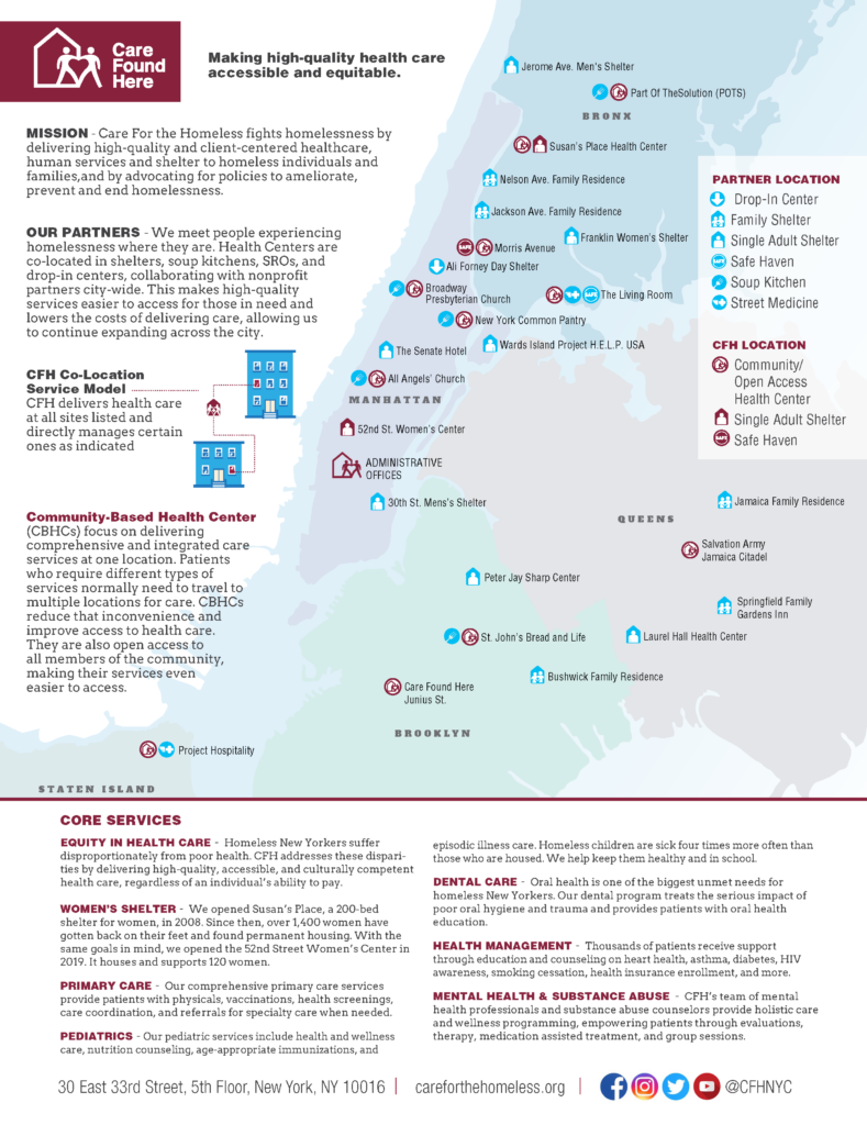 Care For the Homeless Map as of August 2022